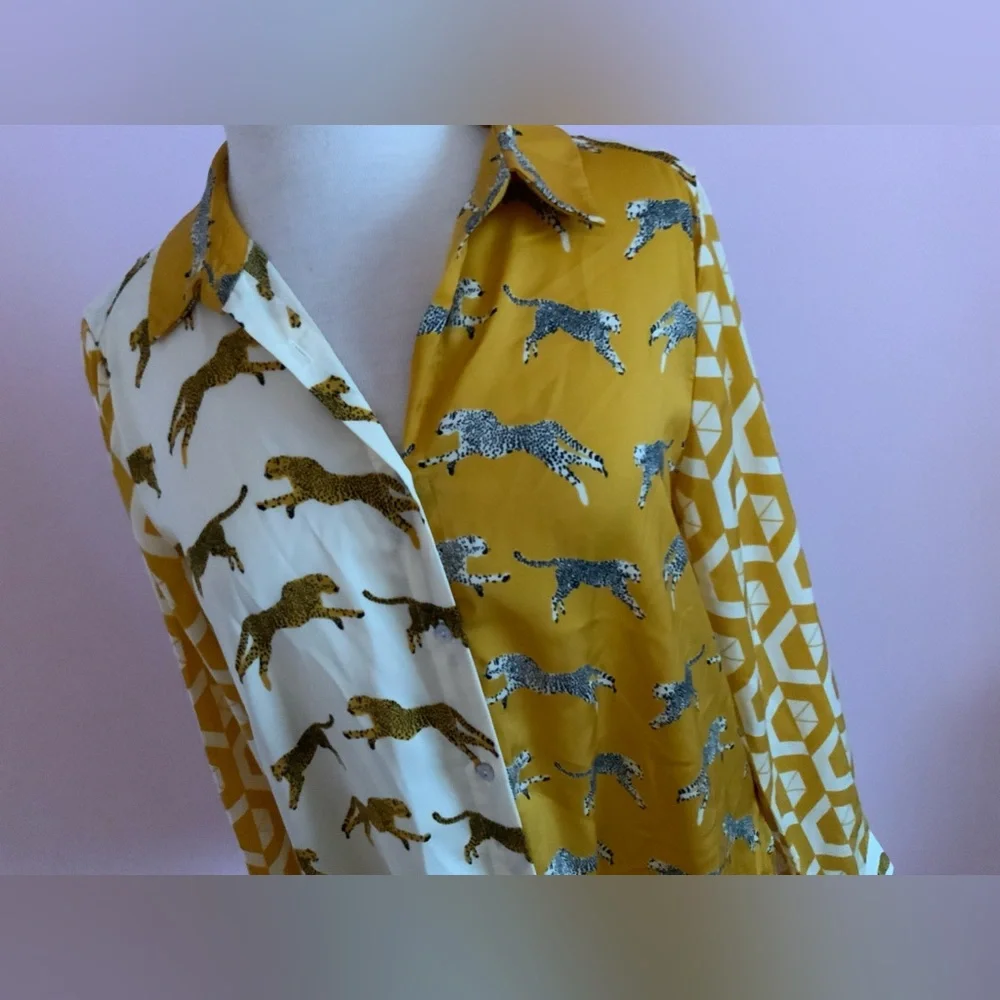 Rose & Olive Mustard and Cream Leopard Print Button-Up Blouse - Picture 2 of 8